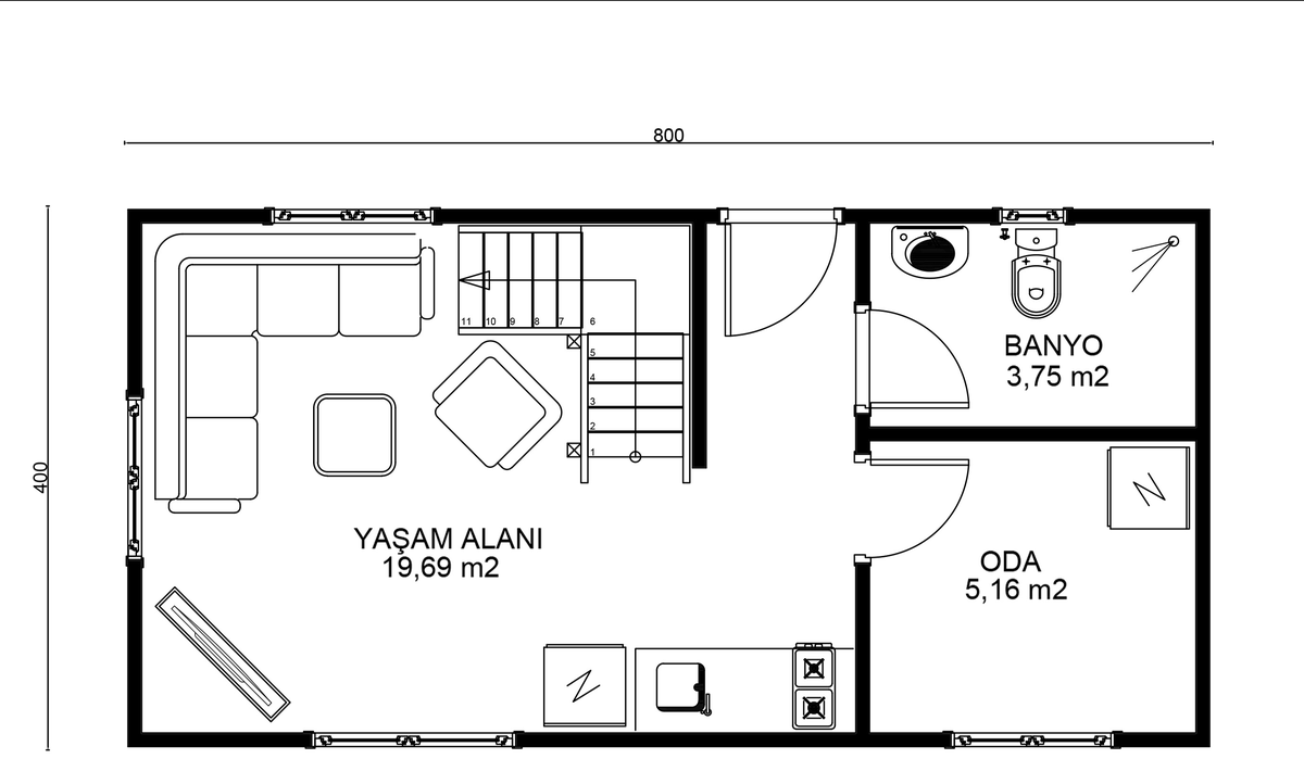 ABANT zemin kat planı — Yaşam Alanı, Oda, Banyo