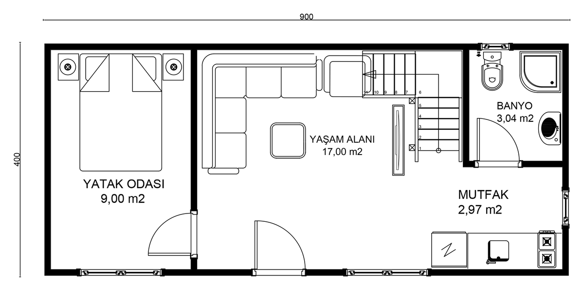 NEMRUT zemin kat planı — Yaşam Alanı, Yatak Odası, Banyo, Mutfak