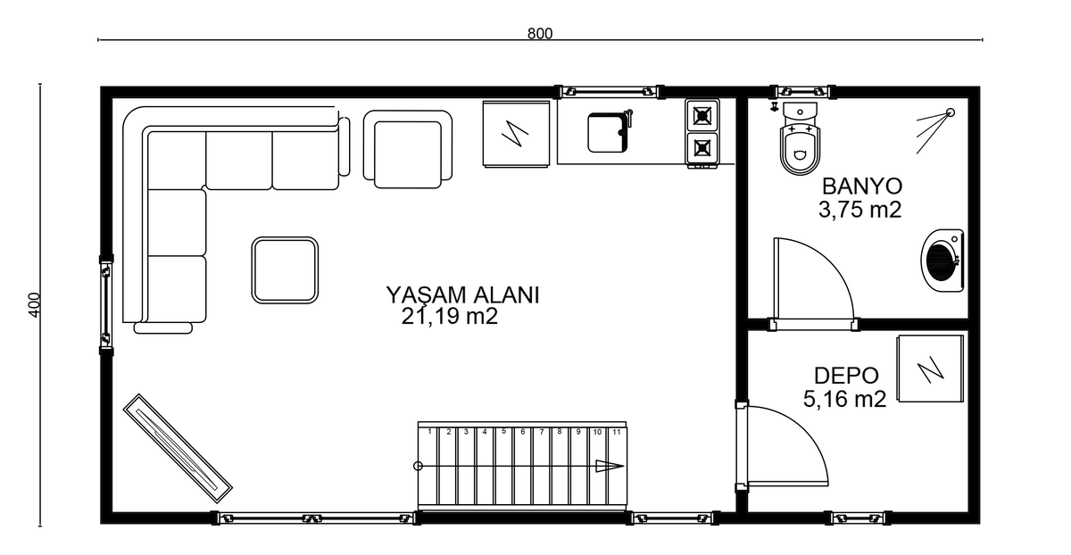 OLİMPOS zemin kat planı — Yaşam Alanı, Depo, Banyo